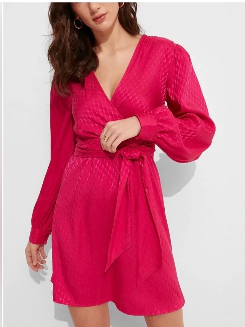 Express Fuchsia Wrap Dress with Tie Waist